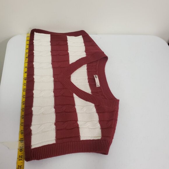 SO Womens Striped Cable Knit Cropped Sweater Vest Size M V Neck Tennis Preppy - Picture 6 of 9